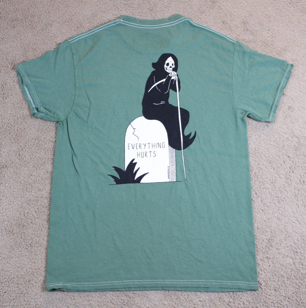 Threadless Everything Hurts Grim Reaper Graphic T-Shirt Men’s (SM) Green NWOT