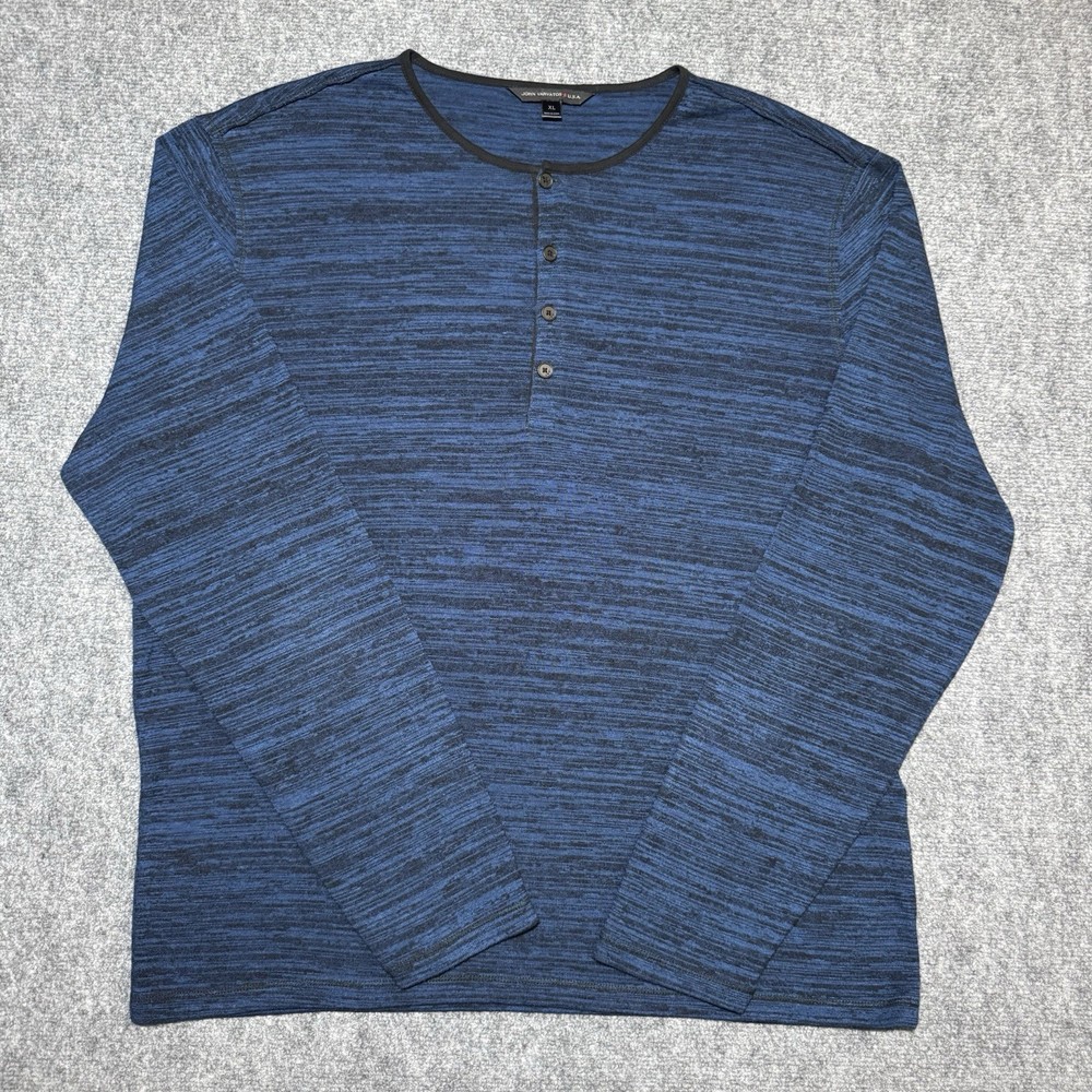 John Varvatos Henley Pullover Long Sleeve Shirt Men XL Blue Striped Viscose