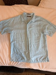 Daniel Cremieux Men’s L Blue Linen Lyocell Short Sleeve Button-Up Pockets