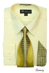 Men’s Milano Moda Dress Shirt w/ Tie and Handkerchief Long Sleeve Style SG21