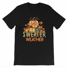 Hello Sweater Weather Cute Pumpkins Fall Autumn Leaves T-shirt For Men Women