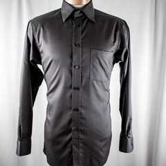 JOSEPH ABBOUD Silver Gray Solid Striped Cotton Men Dress Shirt Size 15