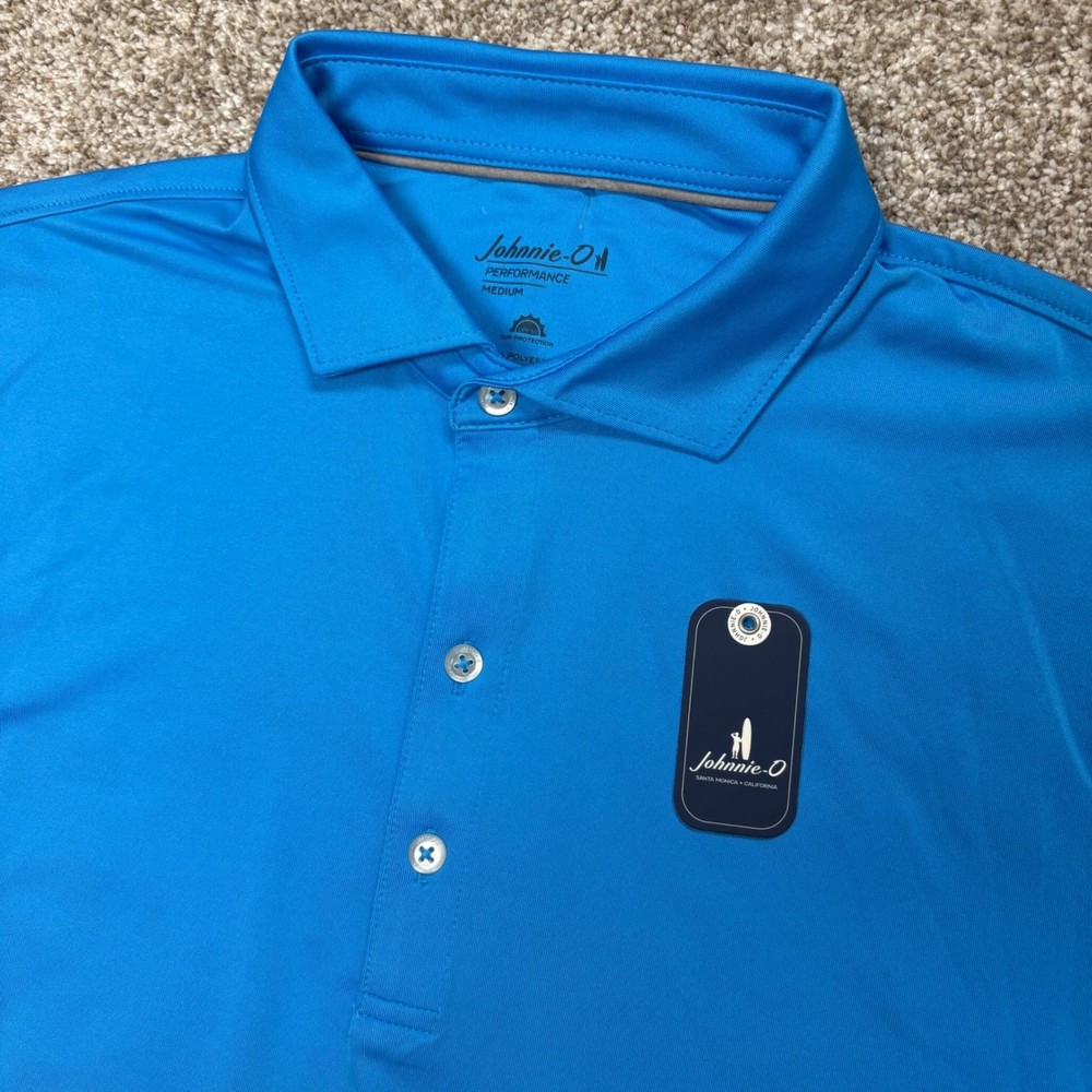 NEW Johnnie-O Men’s Medium Birdie Solid Jersey PREP-FORMANCE Polo Shirt Blue