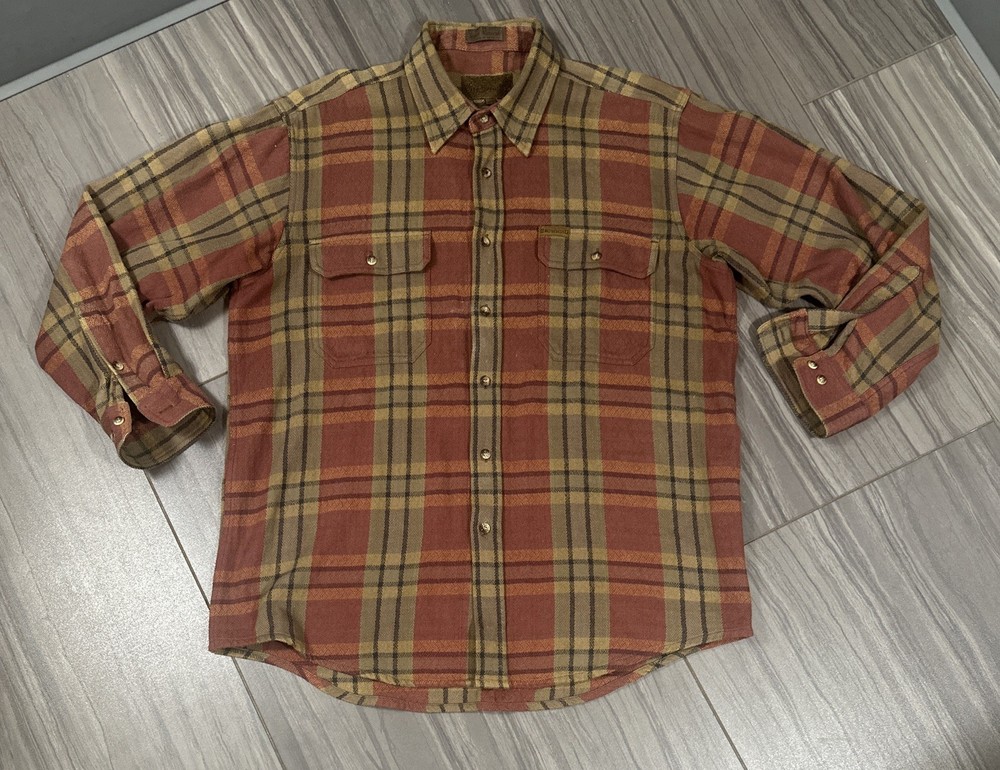 Browning Plaid Flannel Pocket Button Up Outdoors Shirt Brown Red Mens Size Large