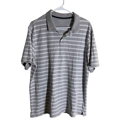 AmazonBasics Men Gray with White Stripes Polo L