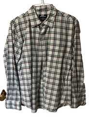 Bonobos Stretch Shirt Mens L Slim Fit Blue Brown Plaid Long Sleeve Button Up