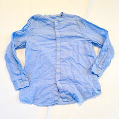 Tasso Elba Mens XL 100% Linen Mandarin Collar Button Down Blue Coastal Resort