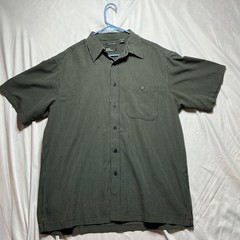 Marc Edwards Button up Shirt Large Gray Striped Short Sleeve Luxury Microfiber