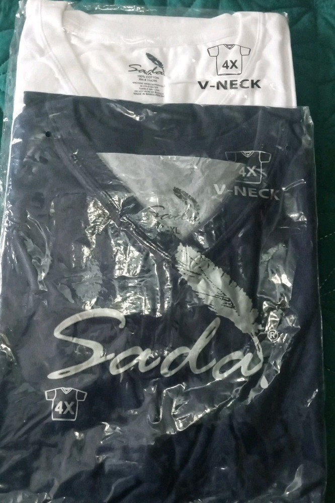 Two (2) V-Neck TShirts Blue White Size 4X Sada 100% Cotton