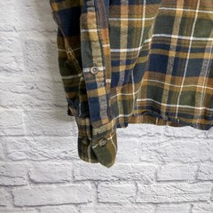 Eddie Bauer Cotton Flannel Button Down Shirt Mens Size XL Plaid Navy Blue Brown