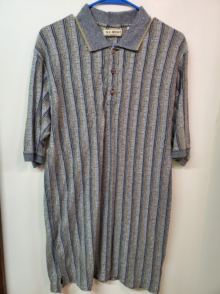 M.E. Sport Shirt Men’s Large Striped Polo Long Stretchy Polyester Cotton Blend