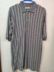 M.E. Sport Shirt Men’s Large Striped Polo Long Stretchy Polyester Cotton Blend
