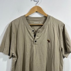 Abercrombie & Fitch Henley Tee Shirt Moose Logo Mens Large Preppy Casual Neutral