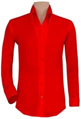 Red High Open Button Down Collar Buttonless Mens Custom Made Formal Office Shirt