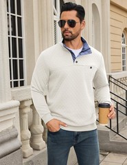 Quilted Sweatshirts for Men Contrast Stand Collar Casual Quarter Button Fall …