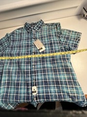 zip code button down shirt Blue Plaid Bleach Sz L Shirt Sleeve MSRP $54