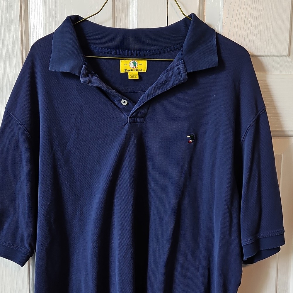 Duck Head Men’s Navy Blue Solid Short Sleeve Collared Logo Polo Shirt L