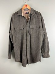 Chaps Ralph Lauren Green Herringbone Tweed Shirt Shacket Acrylic Wool Blend LG