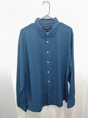 Mizzen+Main Dress Shirt Mens XL Blue Check Leeward Trim Fit Stretch Long Sleeve