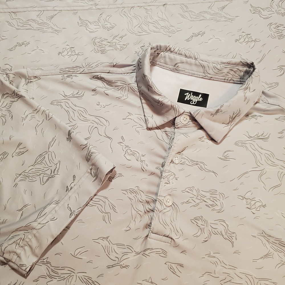 Waggle XL Stretch Performance Golf Polo Shirt LOGO Light Gray with Animal Design