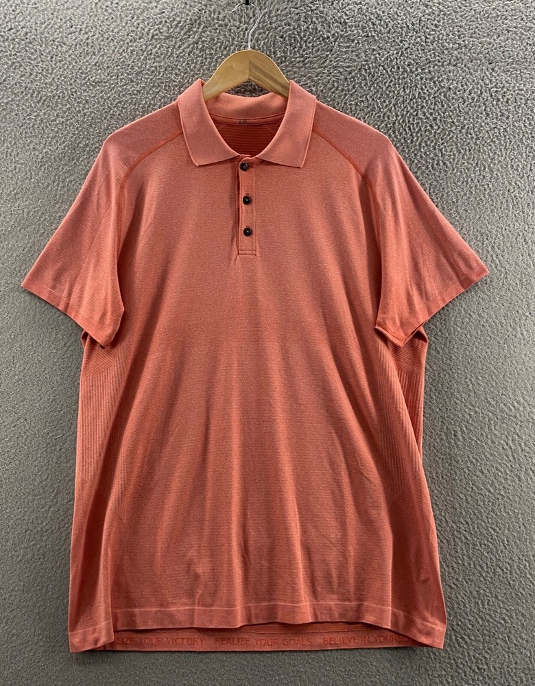 Lululemon Shirt Mens Extra Large Orange Performance Golf Gym Metal Tech Casual