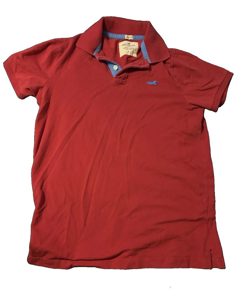Hollister Epic Flex red stretch solid short sleeve collared polo shirt M