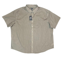 Van Heusen Wrinkle Free Button Down Shirt Mens 3XL Tan Beige Check Short Sleeve