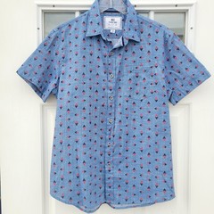 Mens MBX Premium Goods Button Down Short Sleeve Shirt Blue Medium