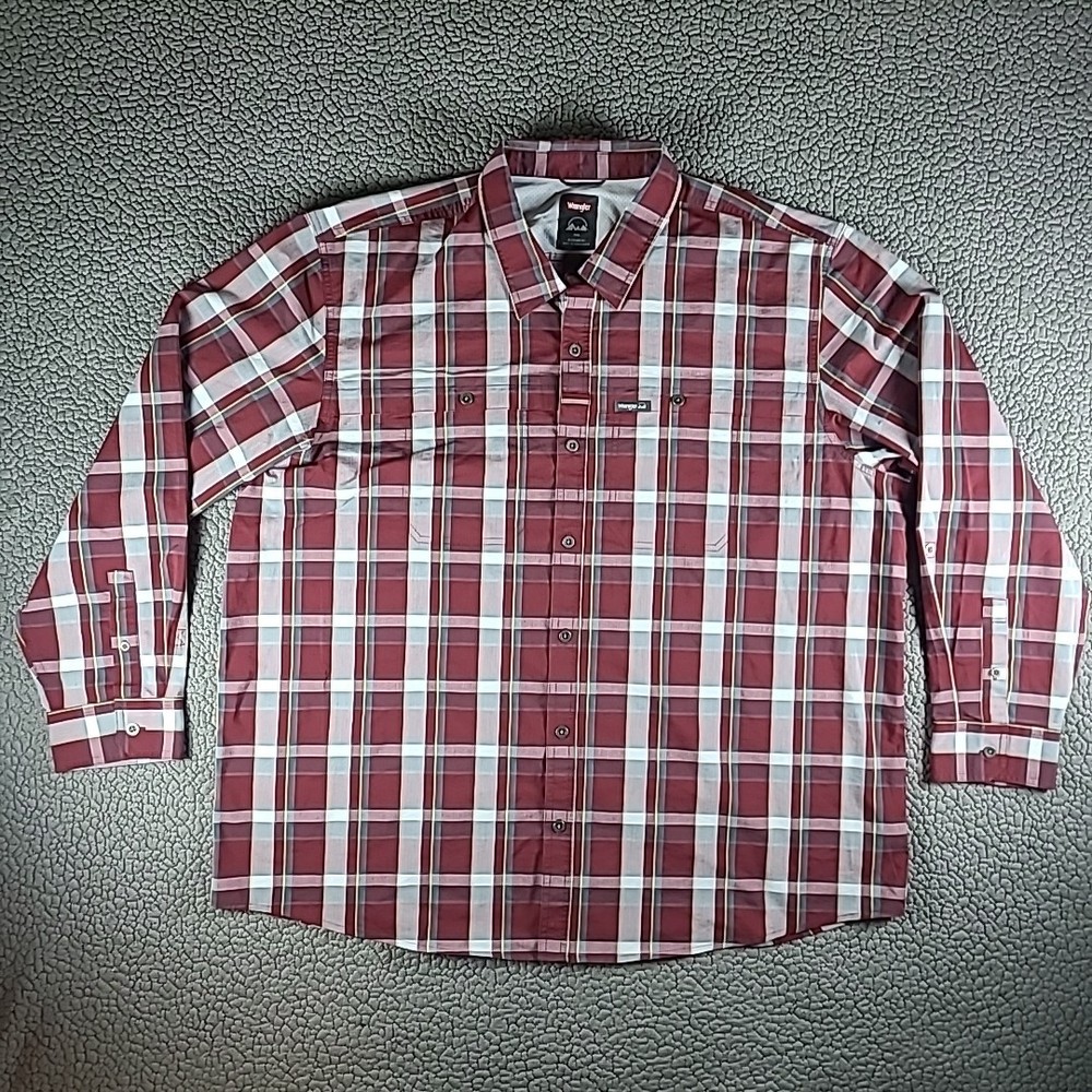 Wrangler ATG Shirt Mens 3XLT Red plaid Outdoor Nylon Button Chest Pocket L/S