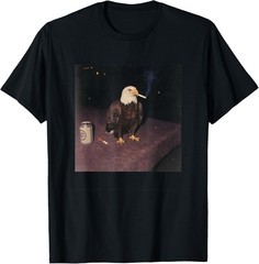 Funny Smoking Bald Eagle Cigarette Beer Gen Z Cursed Meme T-Shirt