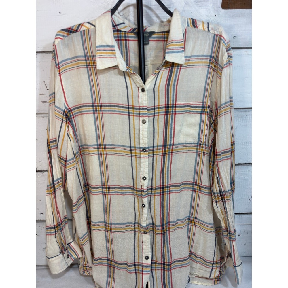 Natural Reflections Plaid Button Down Shirt Mens 2XL Cream Long Sleeve Shirt