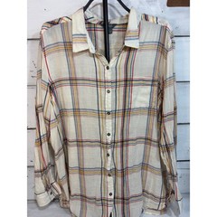 Natural Reflections Plaid Button Down Shirt Mens 2XL Cream Long Sleeve Shirt