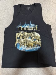 Thailand Elephant Graphic Print Black Sleeveless Tee Size L THE KING Tank Top