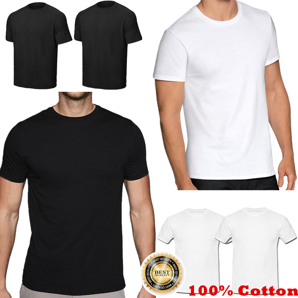 For Men 100% Cotton Thick Basic Tee Casual T-Shirt Crew Neck Black White S-XL
