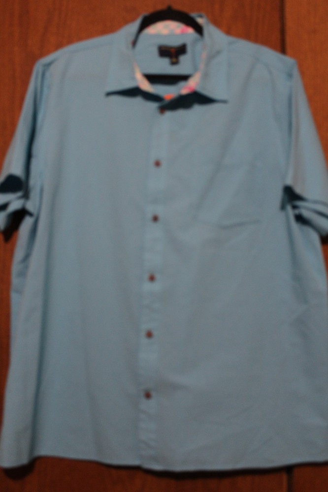 Margari Taviulle Men 100% Polyester Blue Mist UPF 30+ SS Button Down Shirt XL