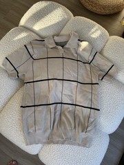 Dazy Beige and Black Checkered Short Sleeve Polo Shirt Size L