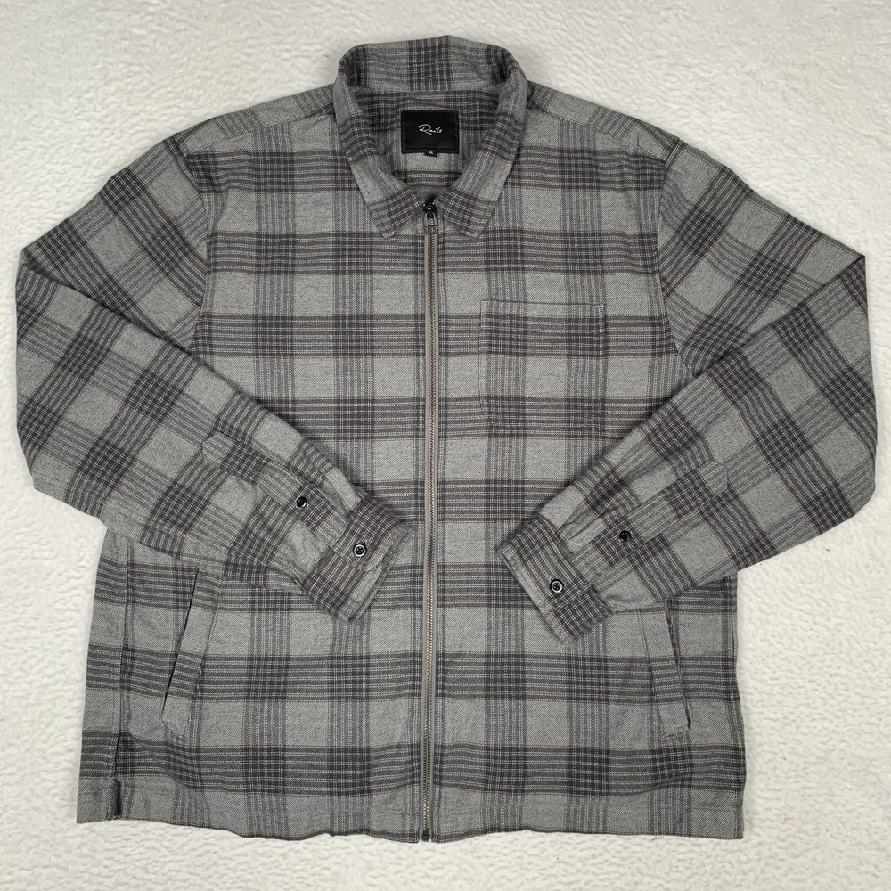 Rails Jaque Full Zip Button Down Shirt Jacket Mens XL 100% Cotton Flannel Gray