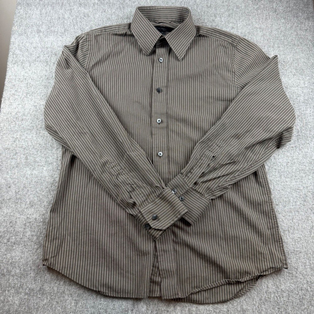 Express Design Studio Button Down Mens M Brown Pinstripe 80s Two-Ply Cotton