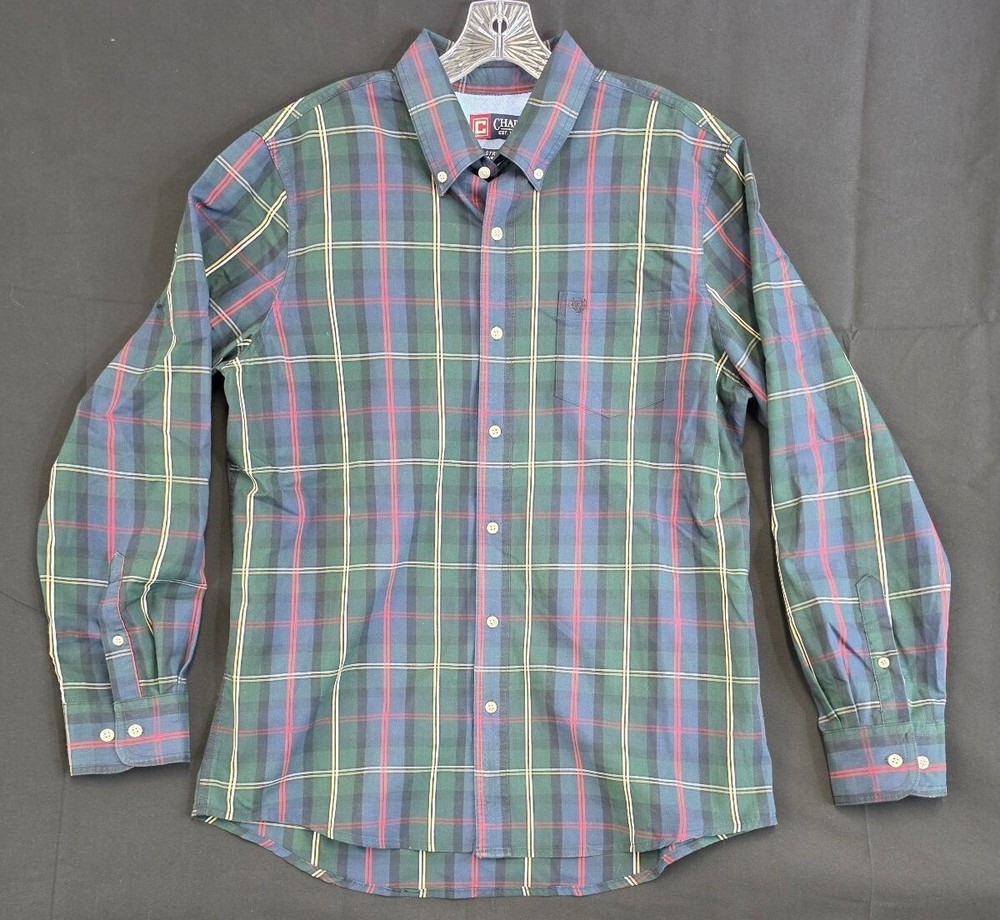 Chaps Men’s Large Stretch Plaid Button-Down Shirt Cotton Blend Easy Care