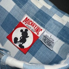 Mickey Inc Disney Mickey Mouse Gingham Button Down Mens Shirt Blue White Large