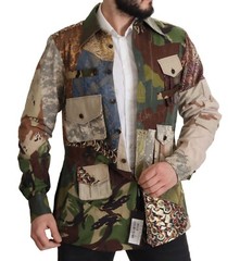 DOLCE & GABBANA Shirt Multicolor Button Down Patchwork IT42/US16,5/L 2200usd