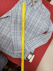 Lands’ End No-Iron Stretch Blue Plaid Button Down Mens Sz Med Classic Style NWT