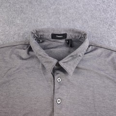 Theory Polo Mens XL Gray Solid Short Sleeve Pima Cotton Polyester