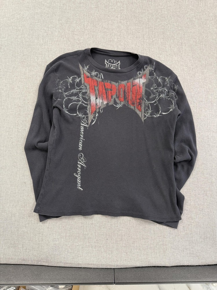 Vintage Y2K Tapout Thermal Shirt Long Sleeve Mens XL Black Goth American MMA Tee