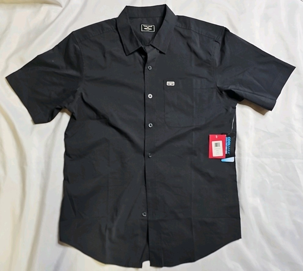 Kimes Ranch Men’s Coolmax Black Button-Down Shirt Size Large Short Sleeve Casual
