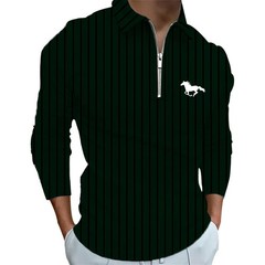 Polyester Fiber Zipper Striped Long Sleeved Polo Shirt Light Mature and Fa