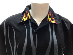Men’s Medium DRAGONFLY Button Up Shirt Black W/ Yellow Red & Gray Flames