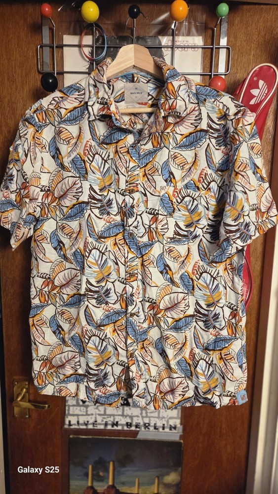 WHITE STUFF PLANT LEAF DESIGN SUMMER SHORT SLEEVE SHIRT MEDIUM P2P 22″ BEACH🇬🇧