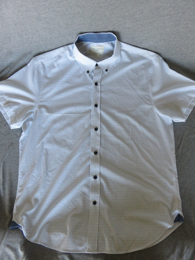 Men Con.Struct 4 way stretch Short Sleeve Button Front Shirt Large – Slim Fit