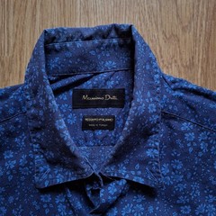 MASSIMO DUTTI Men’s Shirt Size M Regular Fit Blue Solid Floral Pattern